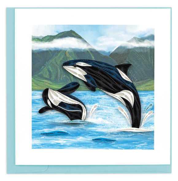 Quilled Orca Whales Greeting Card NEW