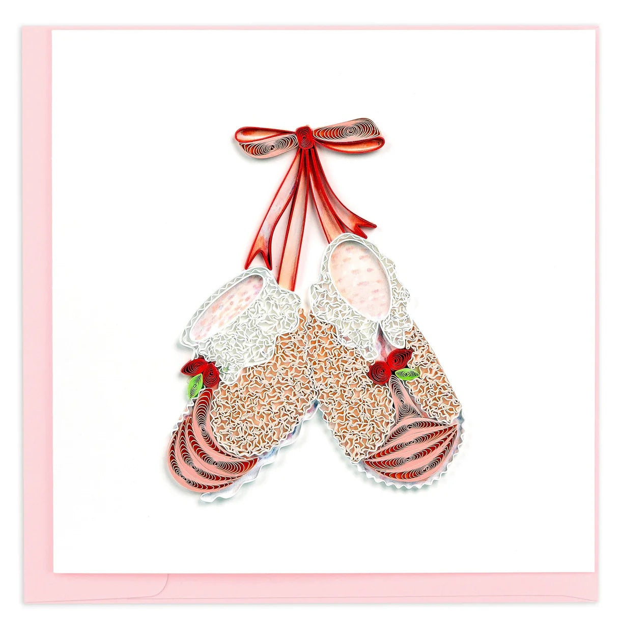 Quilled Knitted Pink Baby Booties Greeting Card