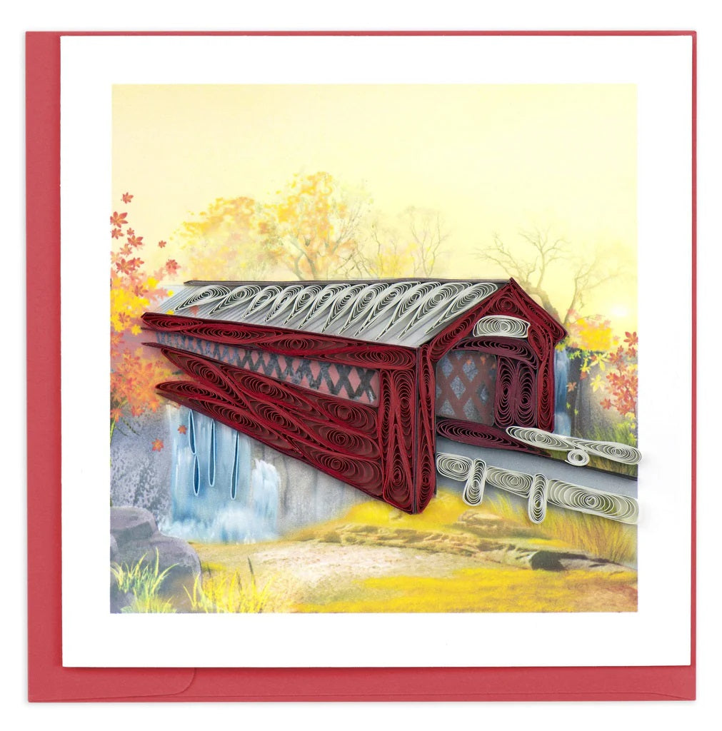 Quilled Autumn Covered Bridge Greeting Card Retired