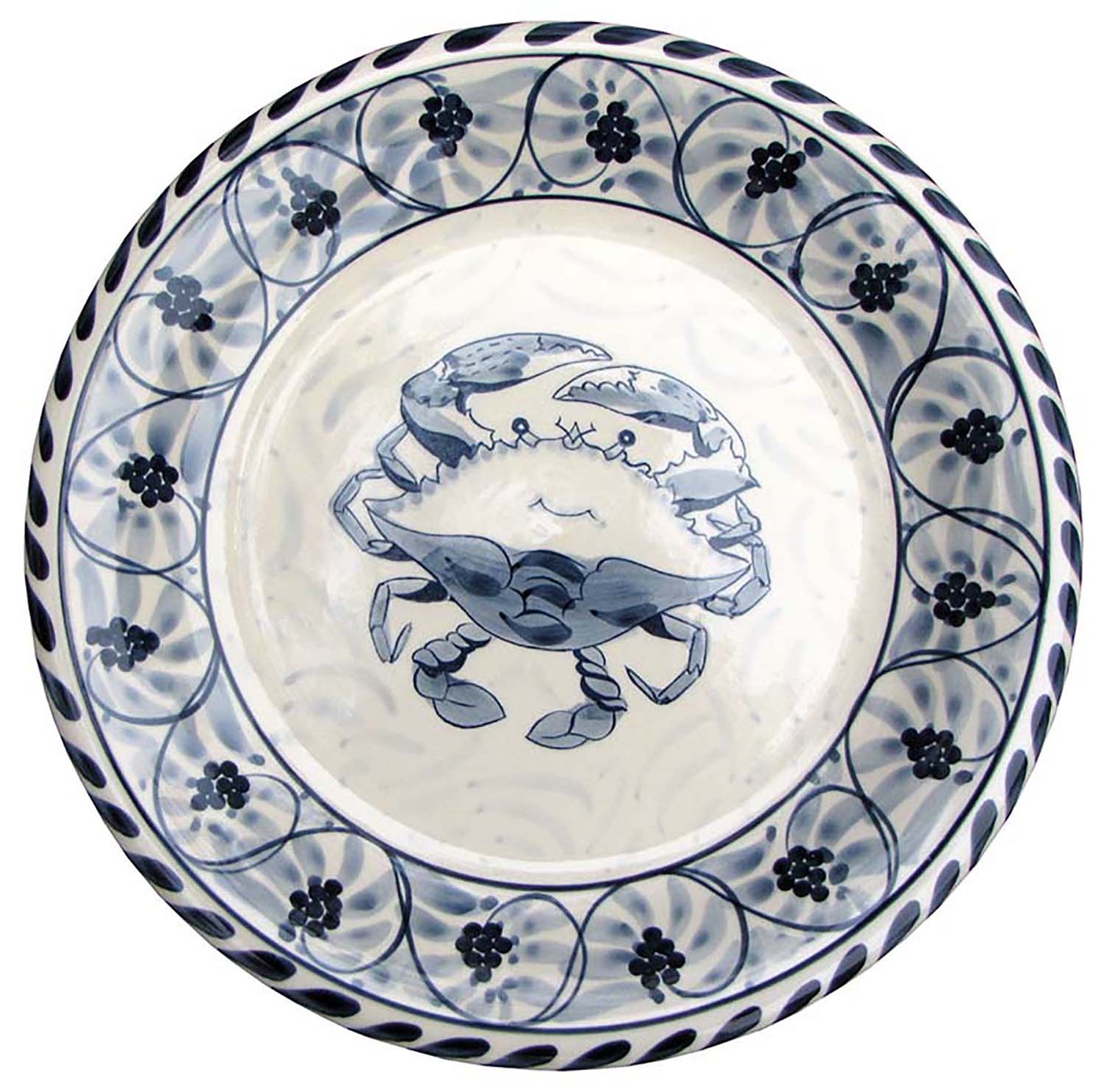 Blue Crab Hand Painted Stoneware Dinner Plate Set of 4.