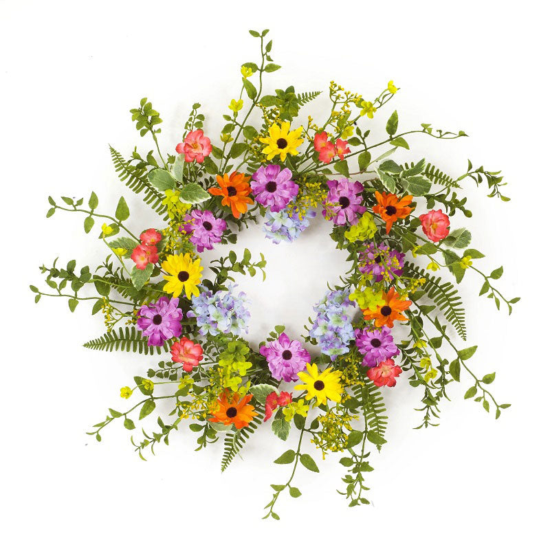 The Vibrant Colors of Flowers Bring This Lush Wreath to Life.