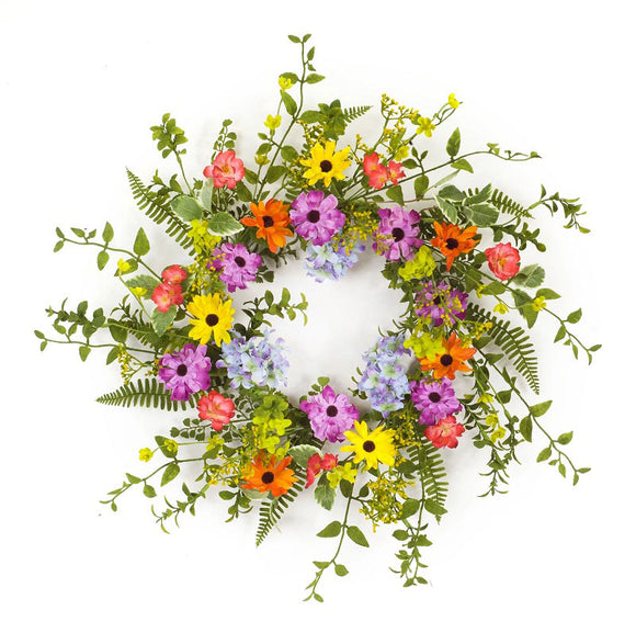 The Vibrant Colors of Flowers Bring This Lush Wreath to Life.