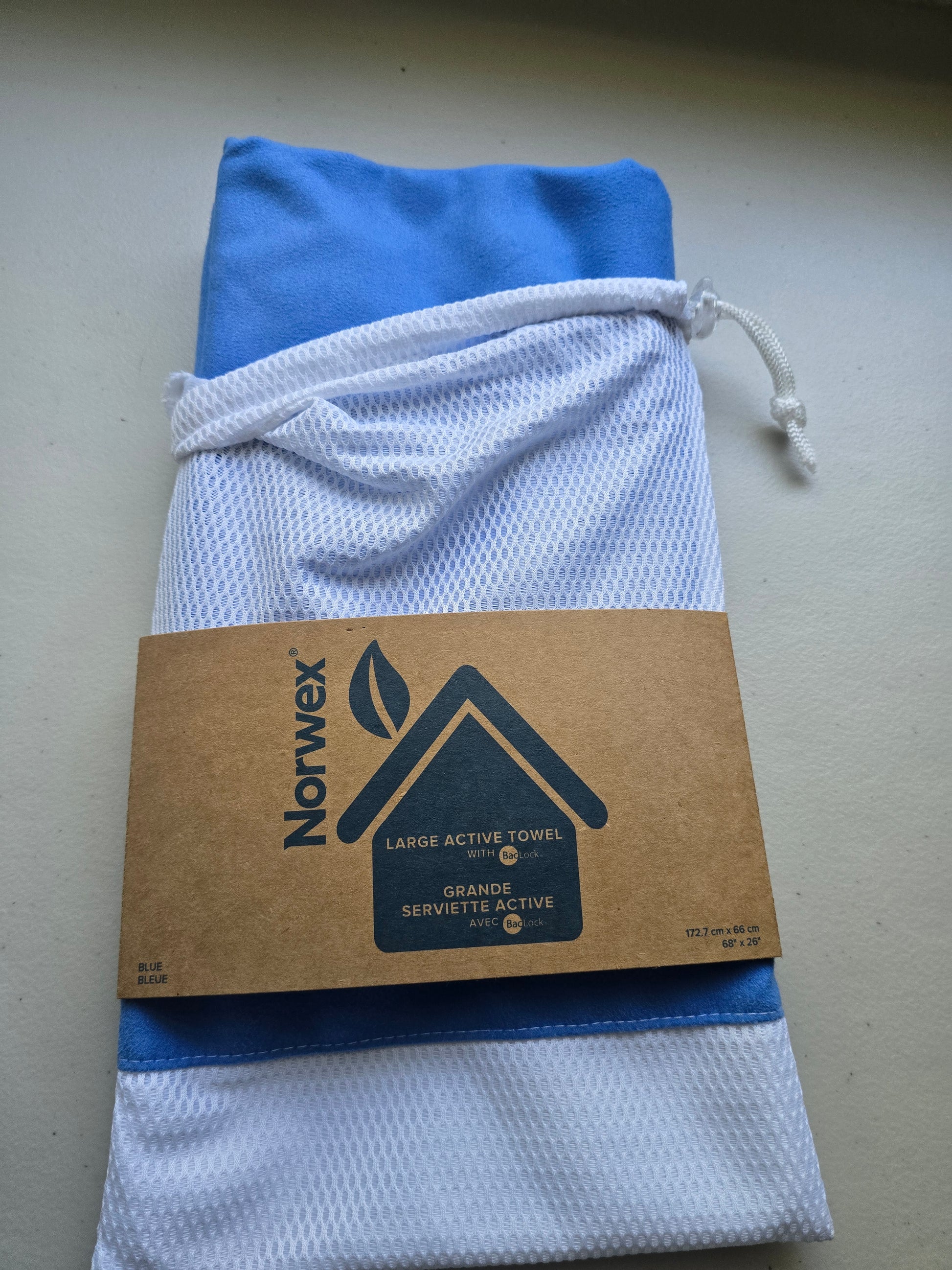 Norwex Large Active Towel with Mesh Bag - Slate Blue in packaging