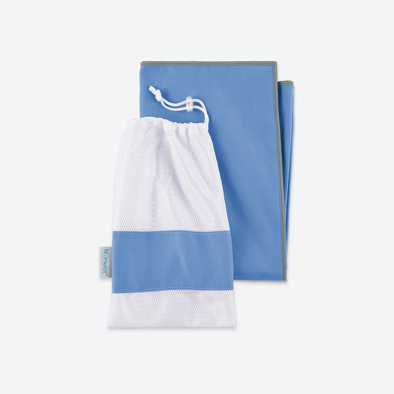Norwex Large Active Towel with Mesh Bag - Slate Blue folded with mesh pouch