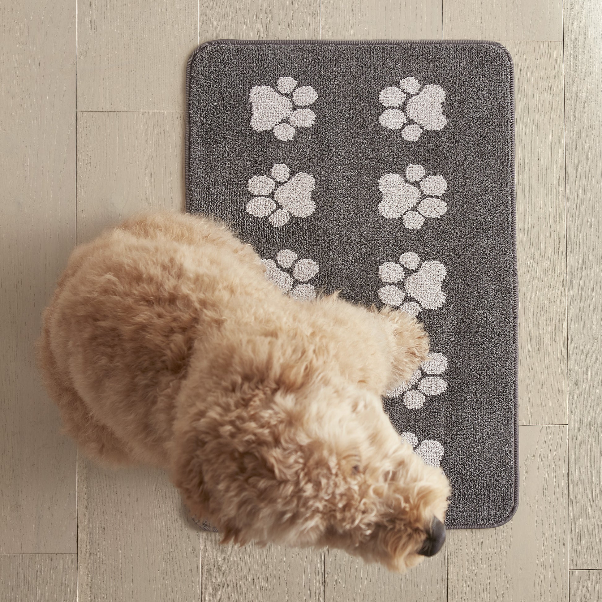 Norwex Pet Door Mat - graphite with white paw prints, flat lay top view