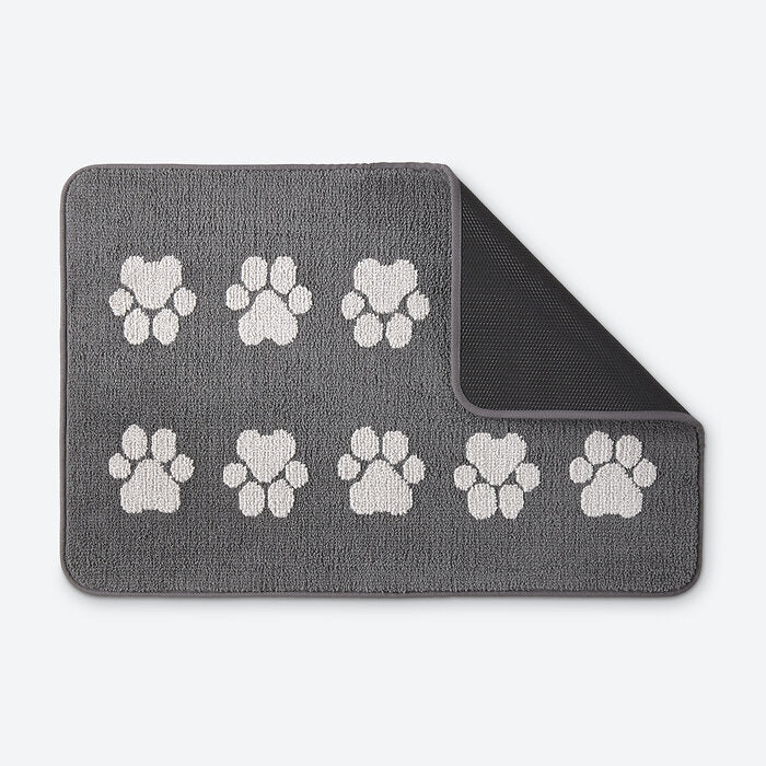 Norwex Pet Door Mat - graphite with paw print design, corner folded showing slip-resistant backing
