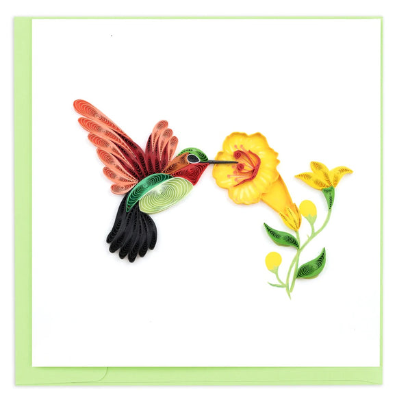 Quilled Hummingbird & Yellow Flowers Greeting Card NEW 2023