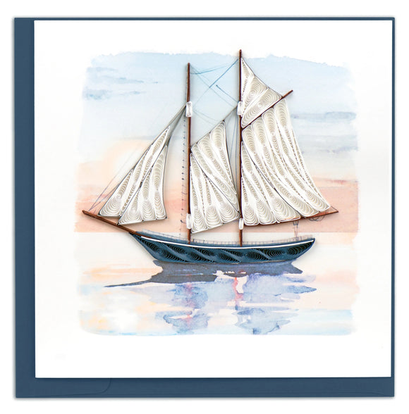 Quilled Schooner at Sunset Greeting Card NEW 2023