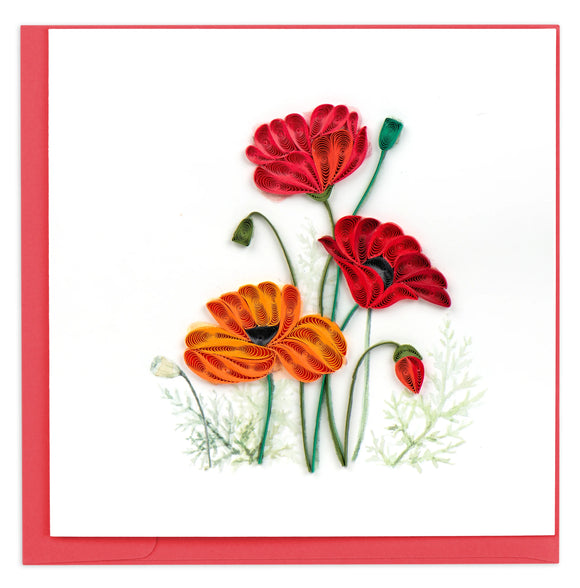 Quilled Red & Orange Poppies Greeting Card NEW
