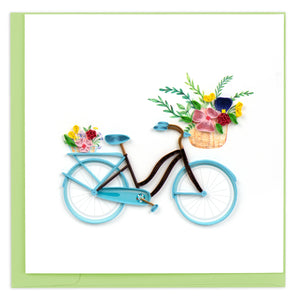 Quilled Bicycle & Flower Basket Greeting Card NEW