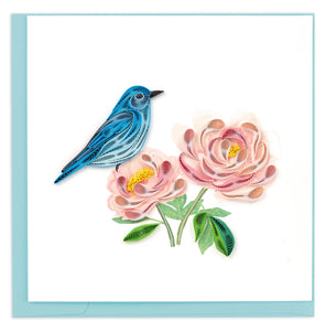 Quilled Bluebird & Peonies Greeting Card NEW