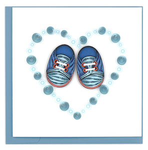 Quilled Blue Baby Booties Greeting Card
