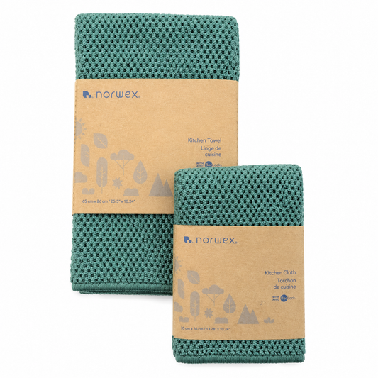 Norwex Diamond Textured Kitchen Towel and Cloth Set - Sage Green