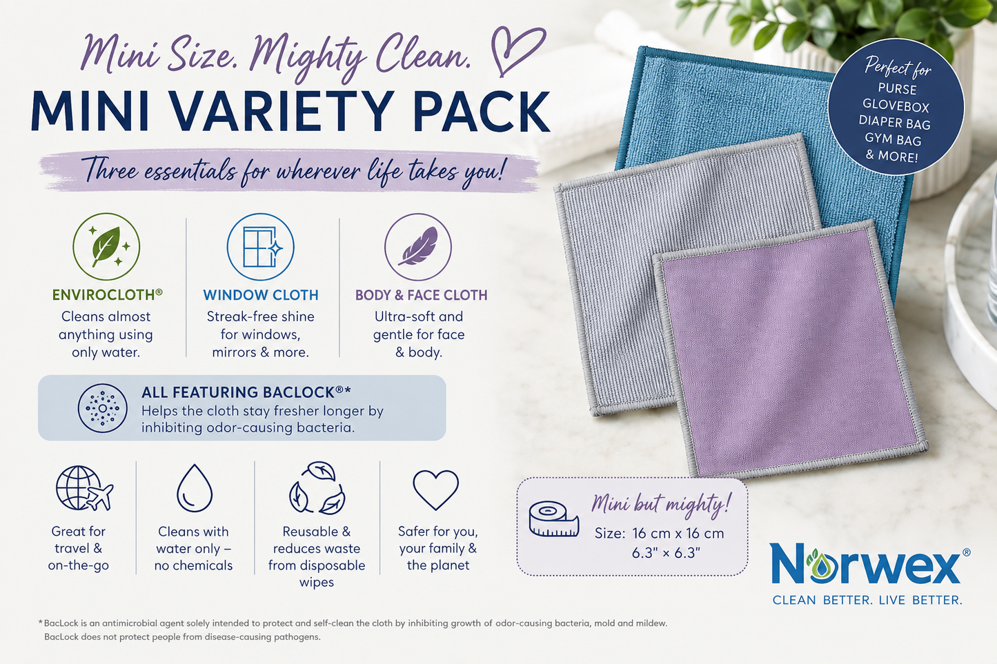 Norwex Mini Microfiber Variety Pack - Mini Size Mighty Clean marketing graphic