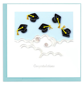 Quilled Flying Graduation Hats Congrats Card Retired