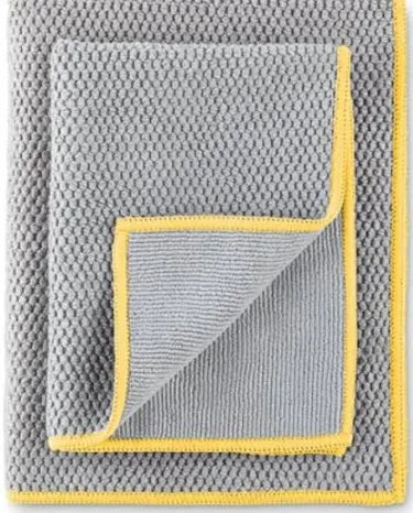 Norwex Diamond Textured Kitchen Towel and Cloth Set - Gray with Yellow Trim