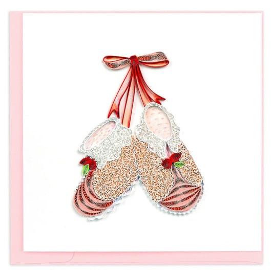 Quilled Knitted Pink Baby Booties Greeting Card