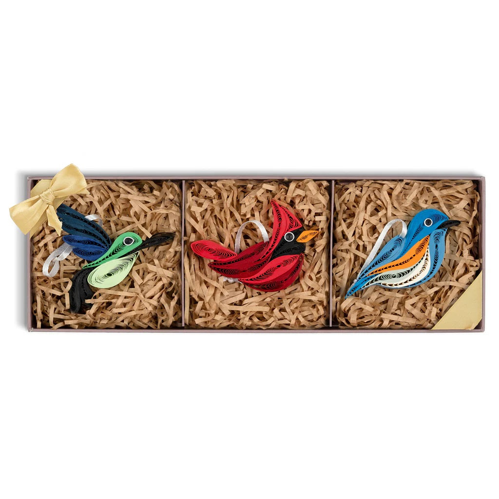 2D Quilled Bird Ornaments Box Set of 3