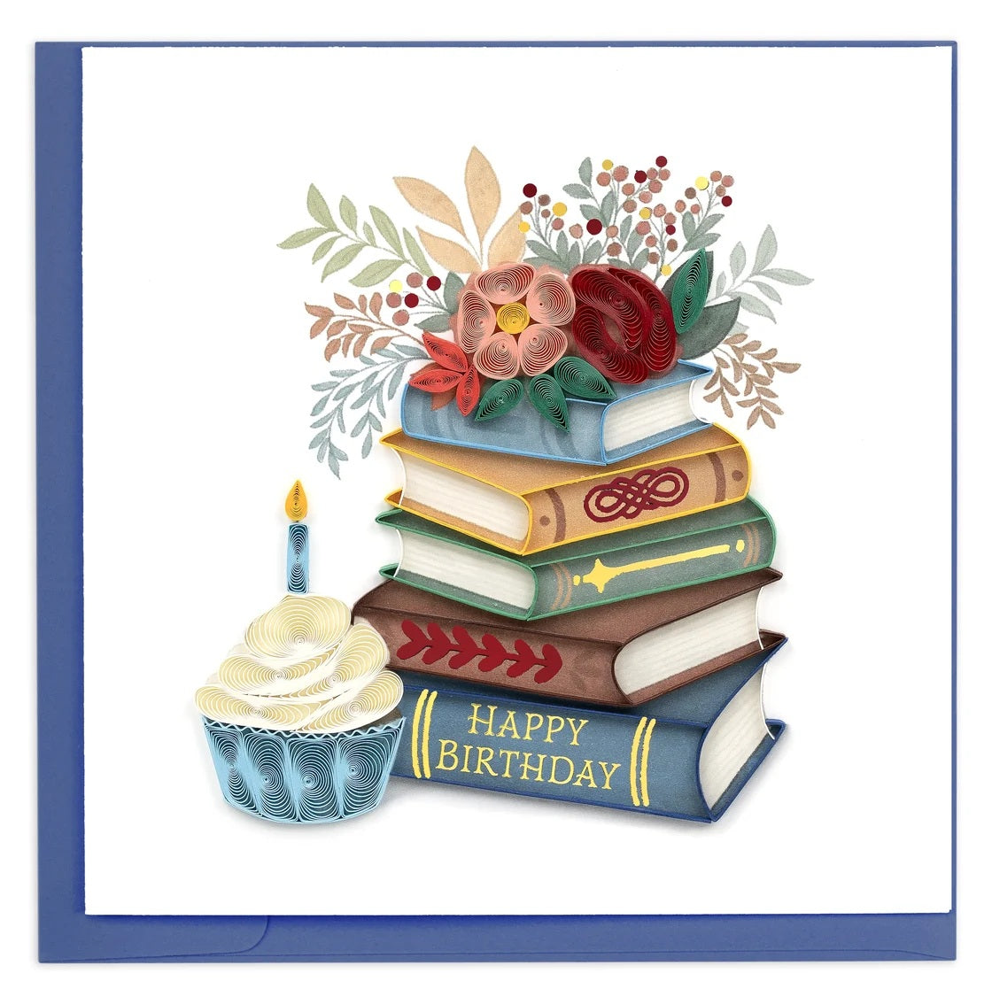Quilled Books & Cupcake Birthday Greeting Card