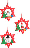 Christian Ulbricht Ornament - Assorted Red Stars with Snowman/Santa/Angel