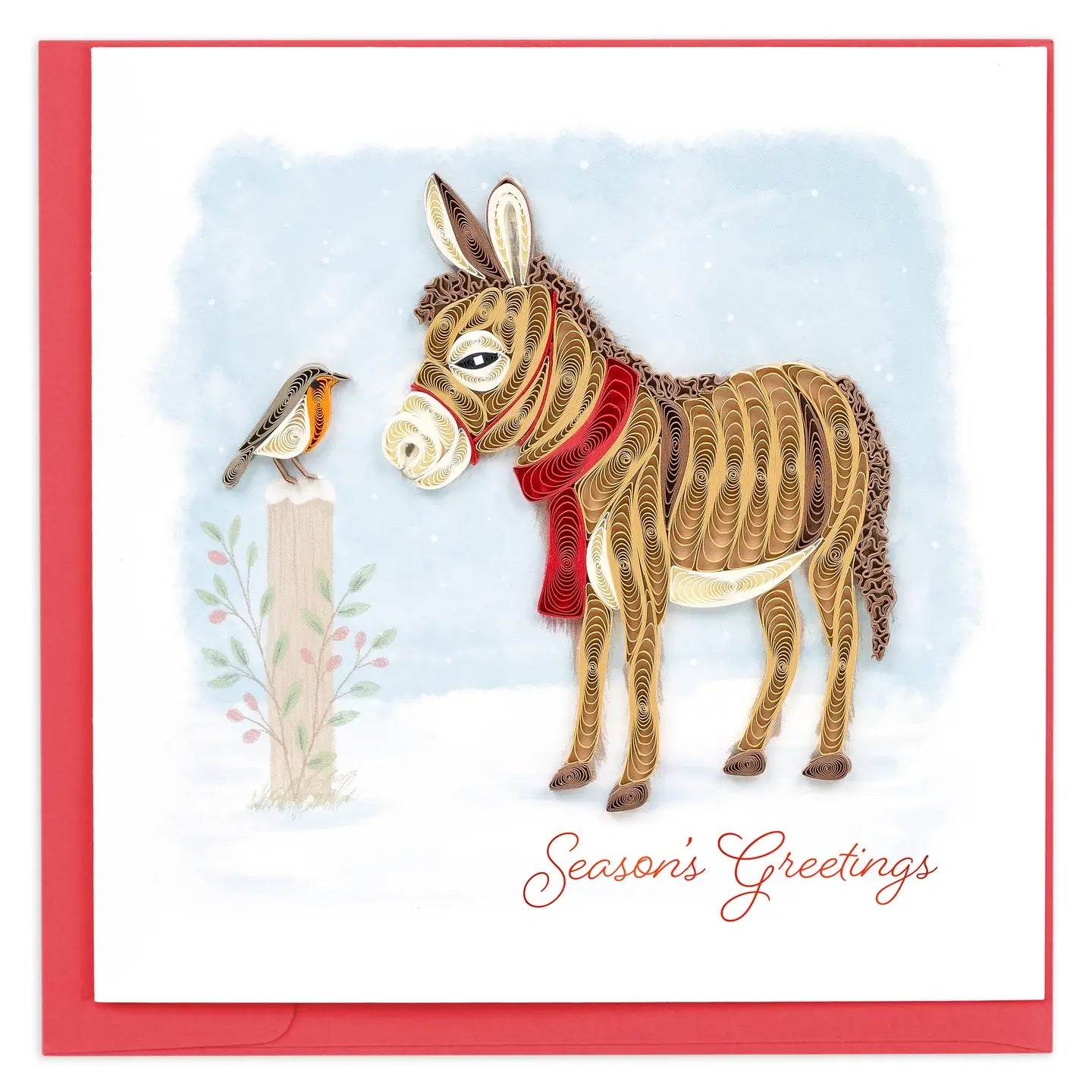 Quilled Winter Donkey & Friend Christmas Card