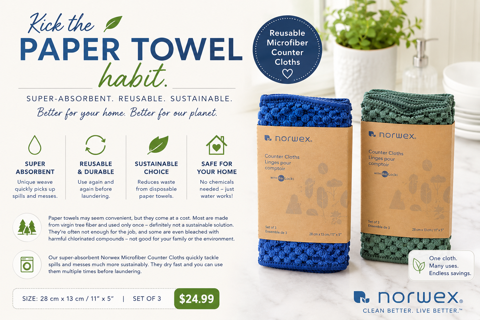 Norwex Microfiber Counter Cloths - Kick the Paper Towel Habit marketing graphic