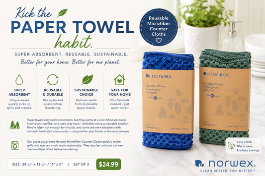 Norwex Microfiber Counter Cloths - Kick the Paper Towel Habit marketing graphic