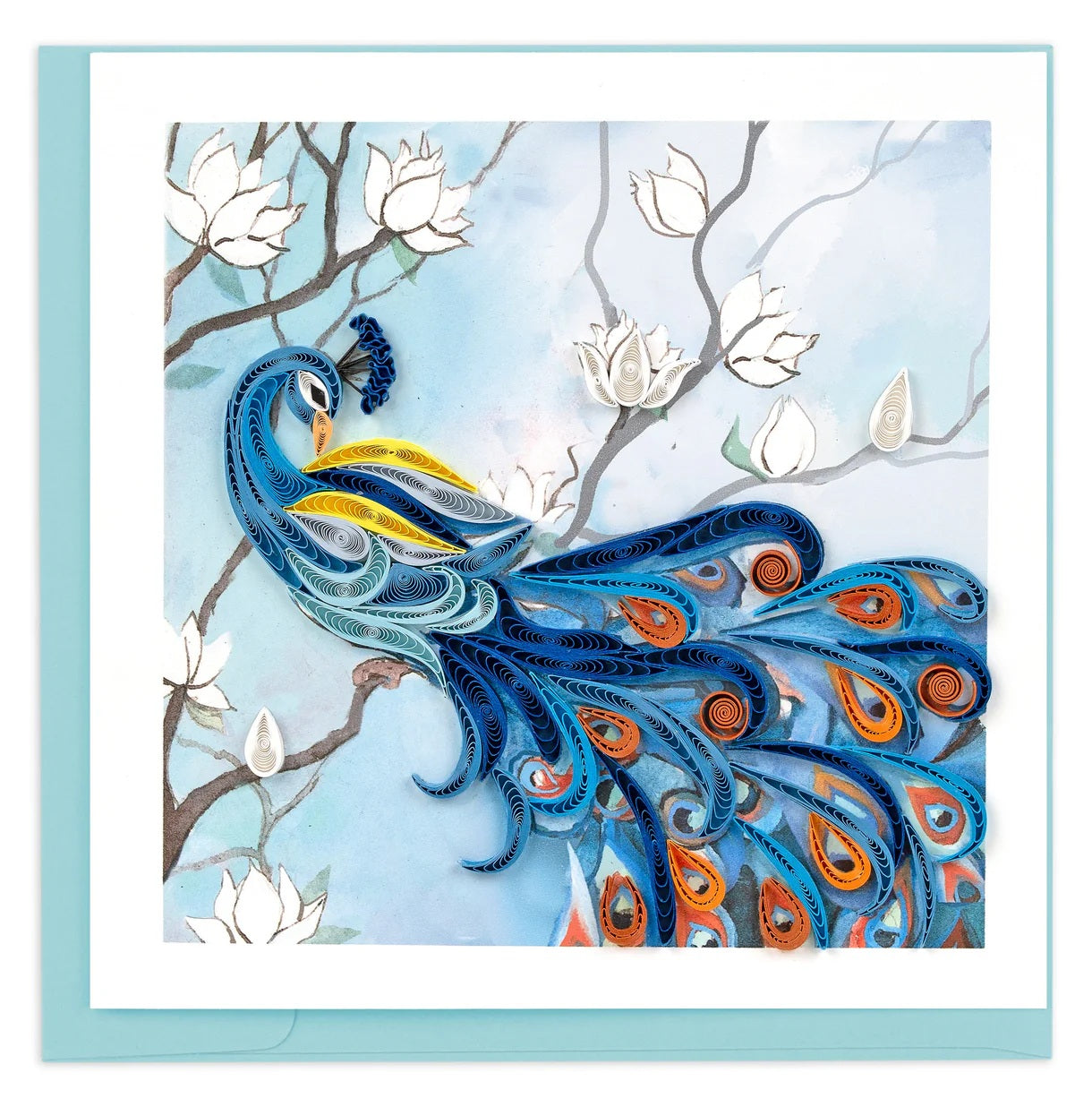 Quilled Peacock with White Flowers Greeting Card NEW 2026