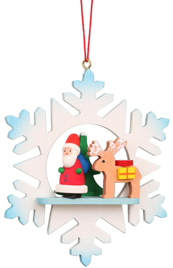 Christian Ulbricht Snowflake with Santa Wooden Ornament