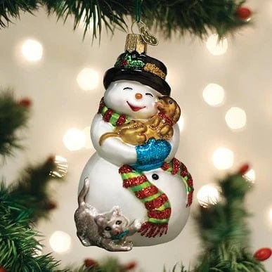 Old World Snowman With Playful Pets Ornaments