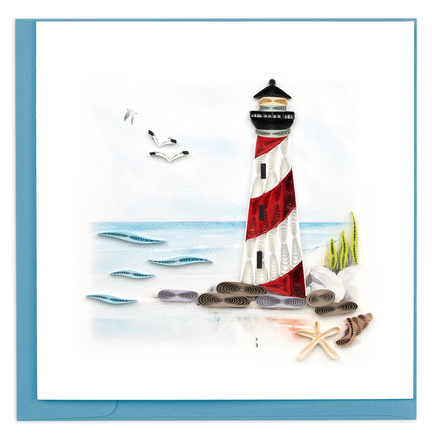 Quilled Red & White Lighthouse Greeting Card