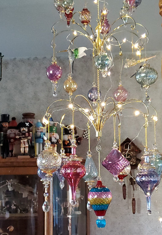 Gold Ceiling Suspended Chandelier Ornament Display Tree.