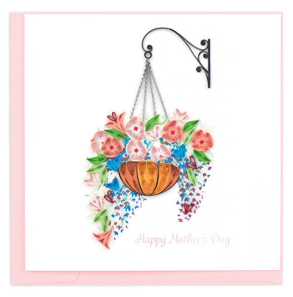 Quilled Mother's Day Hanging Flower Basket Greeting Card