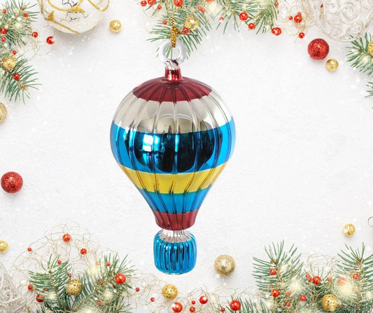 Egyptian Museum Glass Hot Air Balloon Red Silver Blue and Gold SC-715