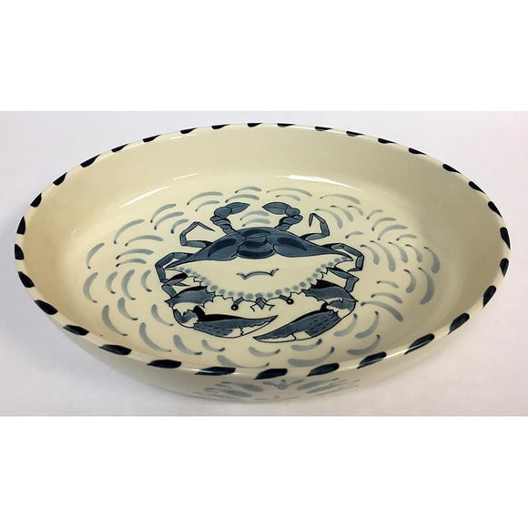 Blue Crab Hand Painted Stoneware 2.5 qt. Oval Casserole Dish - Medium - Set of 2.