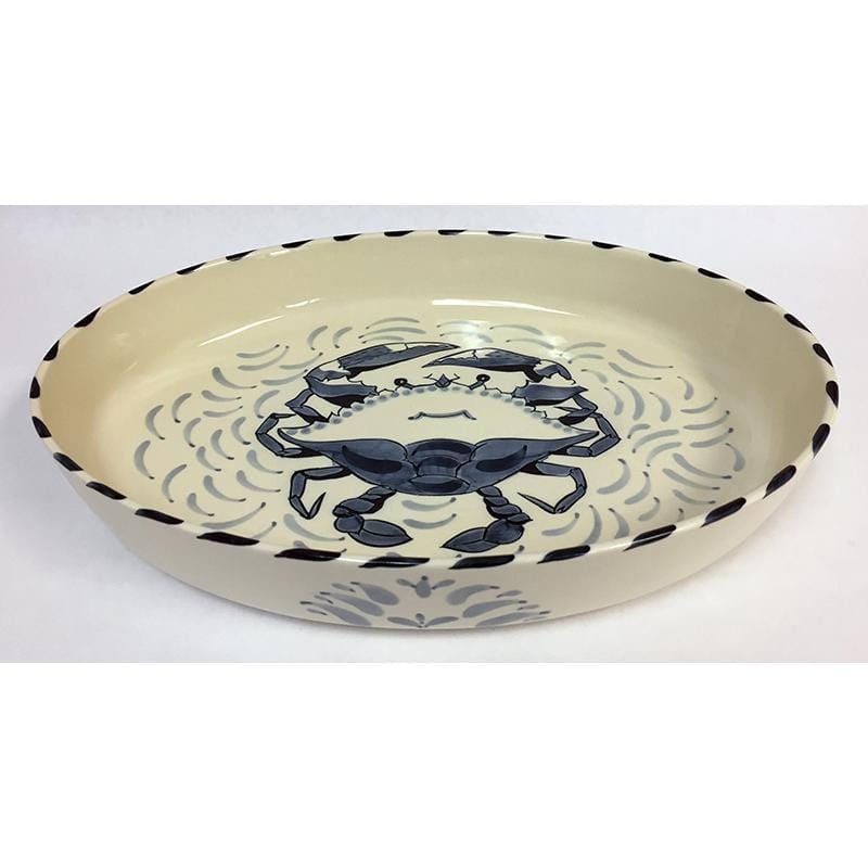 Blue Crab Hand Painted Stoneware 3.5 qt. Oval Casserole Dish - Large - Set of 2.