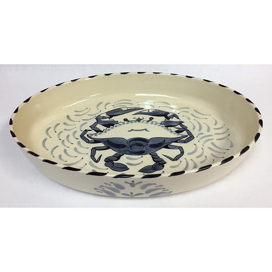 Blue Crab Hand Painted Stoneware 3.5 qt. Oval Casserole Dish - Large - Set of 2.