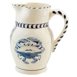 Blue Crab Hand Painted Stoneware 48 oz. Large Pitcher.
