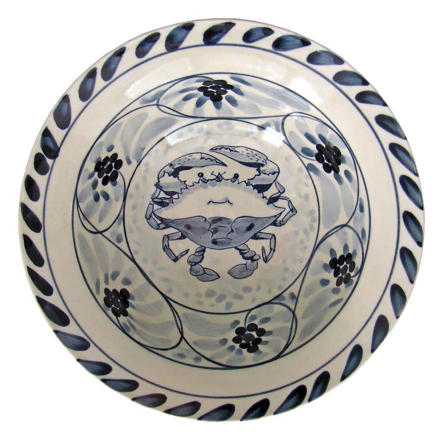 Blue Crab Hand Painted Stoneware Cereal Bowl Set of 4.