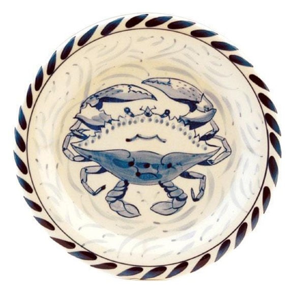 Blue Crab Hand Painted Stoneware Dessert/Bread Plates Set of 4.