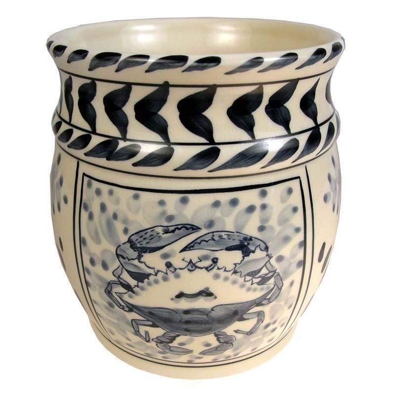 Blue Crab Hand Painted Stoneware Utensil Holder.