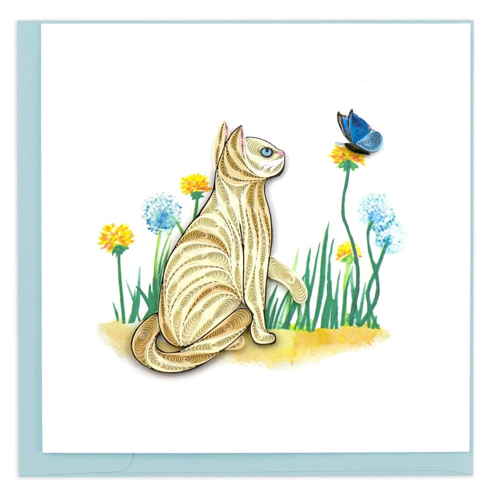 Quilled White Cat & Butterfly Greeting Card