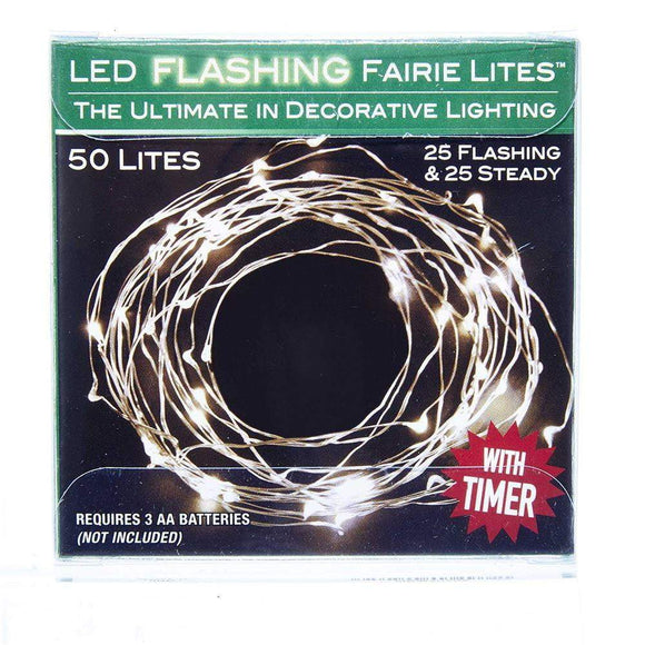 Battery Operated 50 Light Cool White LED Fairy Twinkle Light Set.