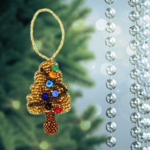 Ornament Beaded Xmas Tree Gold.