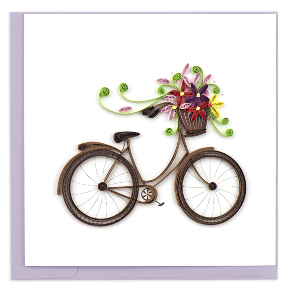 Quilled Bicycle with Flower Basket Greeting Card.