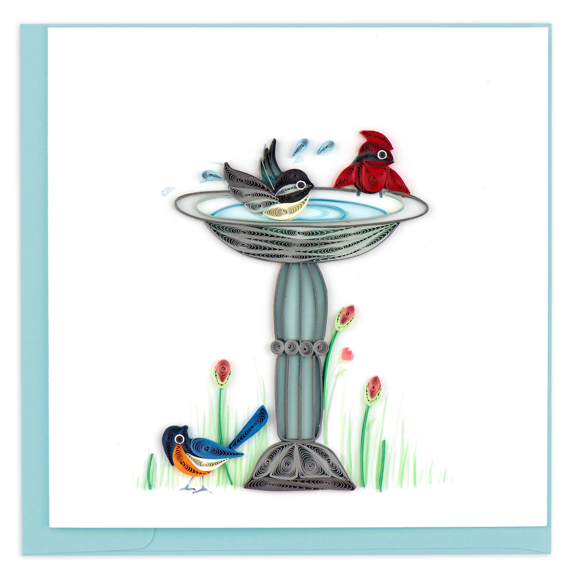 Quilled Bird Bath Greeting Card.