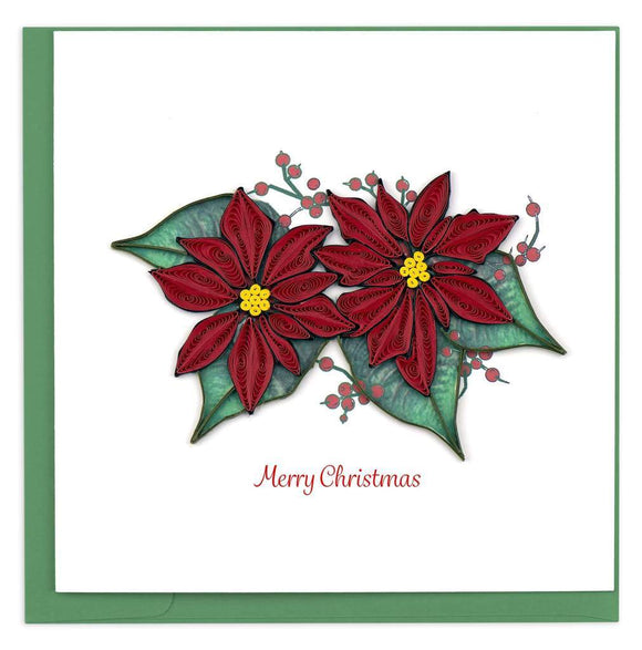Quilled Christmas Red Poinsettia Greeting Card.