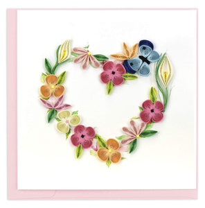 Quilled Floral Heart Wreath Greeting Card.