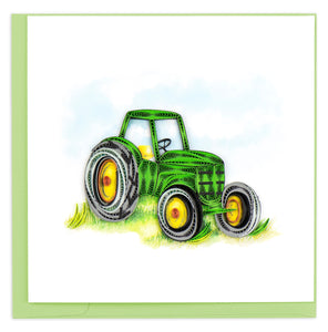 Quilled Green Tractor Greeting Card.