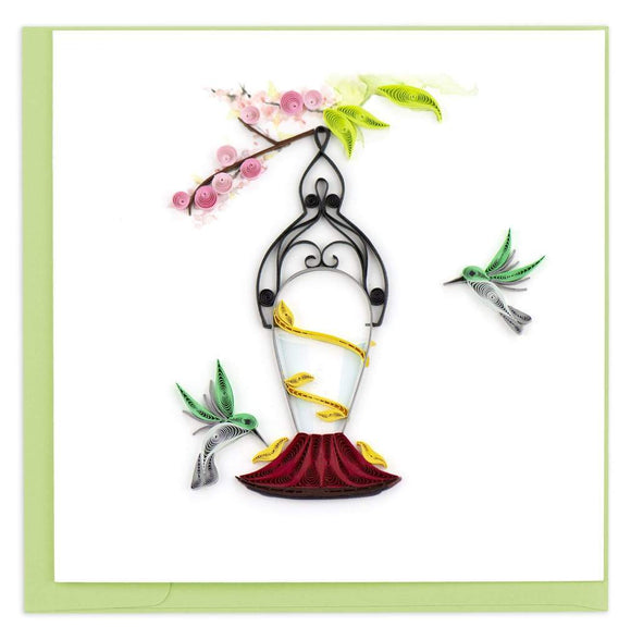 Quilled Hummingbird Feeder Greeting Card.